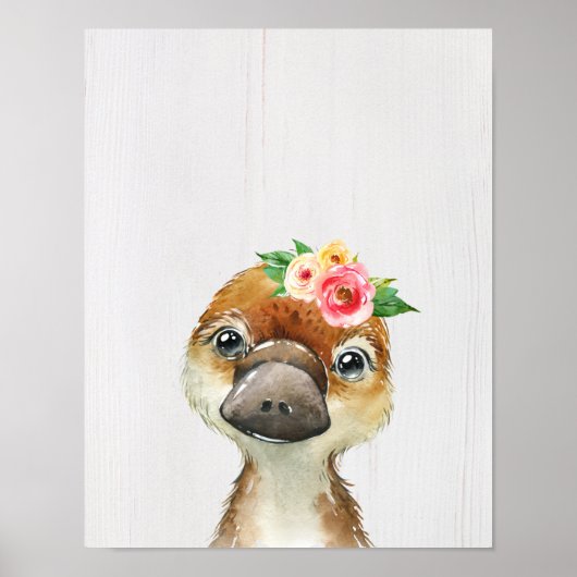 Waterverf Floral Baby Platypus Australian Animals Poster (Voorkant)