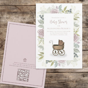 Waterverf Floral Baby roze QR-code Cadeauregister Kaart
