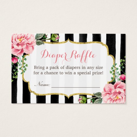 Waterverf Floral Baby shower Diaper Raffle Ticket Visitekaartjes (Voorkant)
