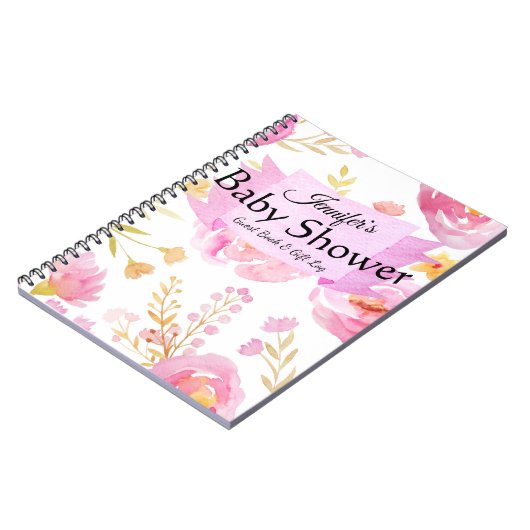 Waterverf Floral Baby shower Gift Log & Guest Notitieboek (Linkerzijde)