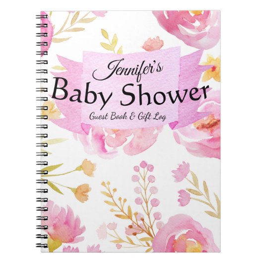 Waterverf Floral Baby shower Gift Log & Guest Notitieboek (Voorkant)