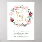 Waterverf Floral Baby shower Guest Book Sign Poster (Voorkant)