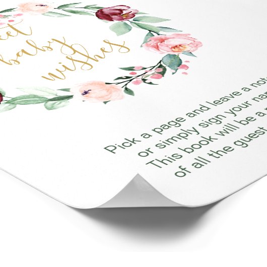 Waterverf Floral Baby shower Guest Book Sign Poster (Hoek)