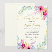 Waterverf Floral Baby shower Invitation voorbeeld (Voorkant / Achterkant)