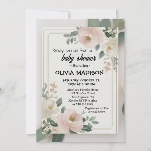 Waterverf Floral Baby shower Kaart (Voorkant)