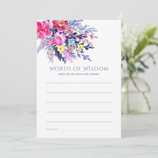Waterverf Floral Baby shower Mam Advice Kaart (Staand voorkant)