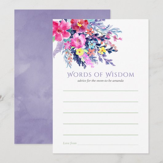 Waterverf Floral Baby shower Mam Advice Kaart (Voorkant / Achterkant)