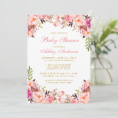 Waterverf Floral Baby shower Roze en goud Kaart (Staand voorkant)