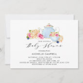 Waterverf Floral Baby shower Tea Party Invitation Kaart (Voorkant)