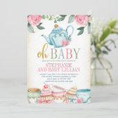 Waterverf Floral Baby shower Tea Party Kaart (Staand voorkant)