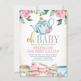 Waterverf Floral Baby shower Tea Party Kaart