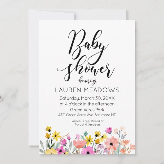 Waterverf Floral Baby shower Uitnodiging voorjaar (Voorkant)