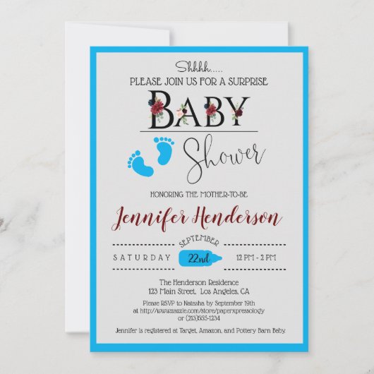 Waterverf Floral Baby shower voor Jongen Uitnodigi Kaart (Voorkant)