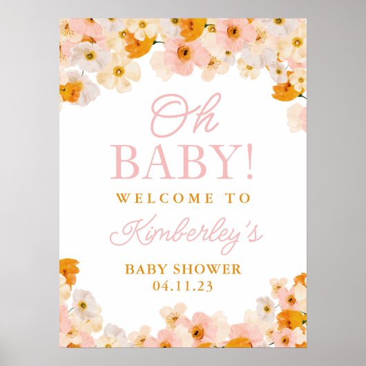 Waterverf floral baby shower Welcome Sign. Poster (Voorkant)