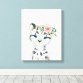 Waterverf Floral Baby Snow Leopard Canvas Afdruk (Insitu (Houten vloer))