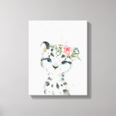 Waterverf Floral Baby Snow Leopard Canvas Afdruk (Voorkant)