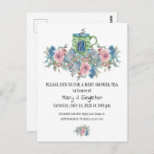 Waterverf Floral Baby Tea Party Invitation Briefkaart (Voorkant / Achterkant)
