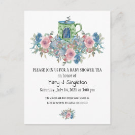 Waterverf Floral Baby Tea Party Invitation Briefkaart