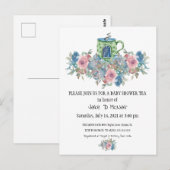 Waterverf Floral Baby Tea Party Invitation Briefkaart (Voorkant / Achterkant)