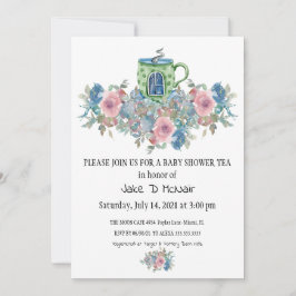 Waterverf Floral Baby Tea Party Invitation Kaart