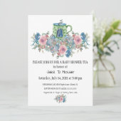 Waterverf Floral Baby Tea Party Invitation Kaart (Staand voorkant)