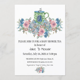Waterverf Floral Baby Tea Party Invitation Kaart