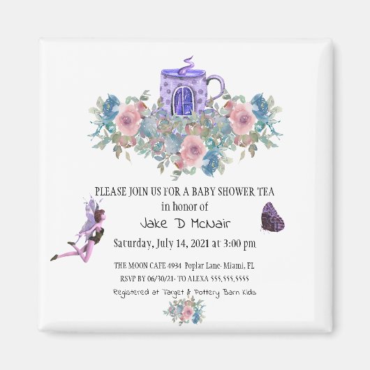 Waterverf Floral Baby Tea Party Invitation Magneet (Voorkant)