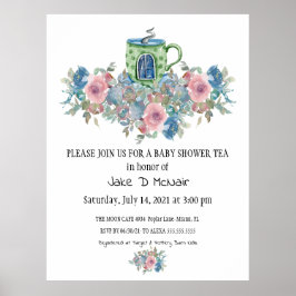 Waterverf Floral Baby Tea Party Invitation Poster
