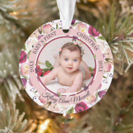 Waterverf Floral Baby's eerste kerstfoto Orn Ornament