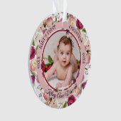 Waterverf Floral Baby's eerste kerstfoto Orn Ornament (voorkant)