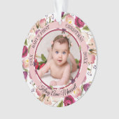 Waterverf Floral Baby's eerste kerstfoto Orn Ornament (voorkant)