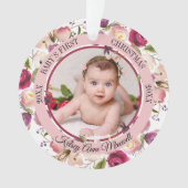 Waterverf Floral Baby's eerste kerstfoto Orn Ornament (voorkant)