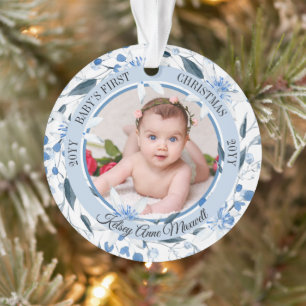 Waterverf Floral Baby's eerste kerstfoto Ornament