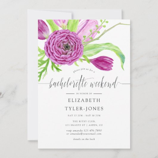Waterverf Floral Bachelorette Weekend Kaart (Voorkant)
