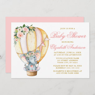 Waterverf Floral Ballon Elephant Baby shower Kaart