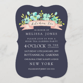 Waterverf Floral Banner Kitchen Tea Invite Kaart