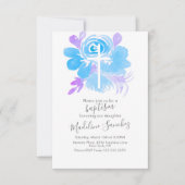 Waterverf Floral Baptism Cross Blue Kaart (Voorkant)