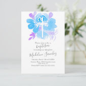 Waterverf Floral Baptism Cross Blue Kaart (Staand voorkant)