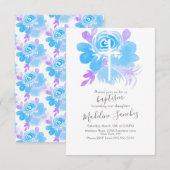 Waterverf Floral Baptism Cross Blue Kaart (Voorkant / Achterkant)