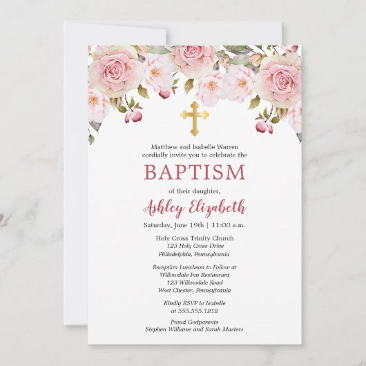 Waterverf Floral Baptism Kaart (Voorkant)