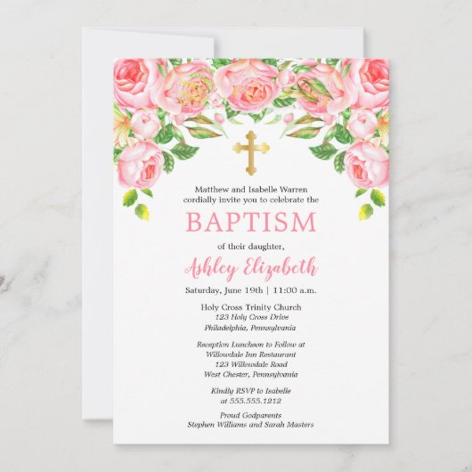 Waterverf Floral Baptism Kaart (Voorkant)