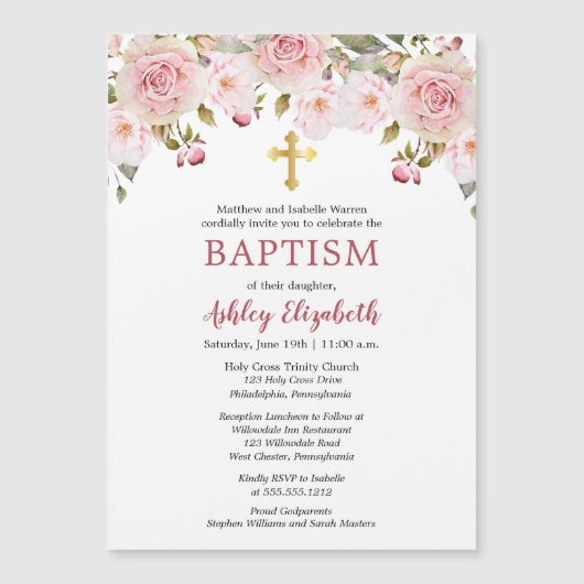 Waterverf Floral Baptism Magnetische Uitnodiging (Voorkant)