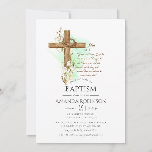 Waterverf Floral Baptism of Christening John Invi Kaart (Voorkant)