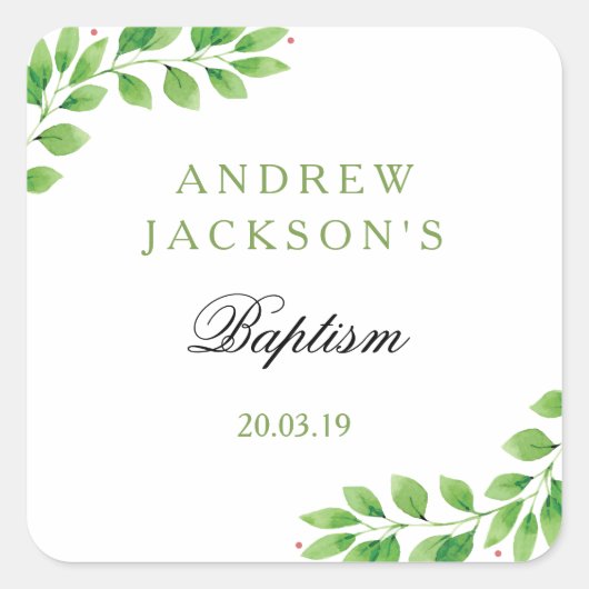 Waterverf Floral Baptism Sticker Labels (Voorkant)