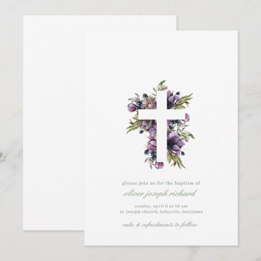 Waterverf Floral Baptism Uitnodigingen (Voorkant / Achterkant)