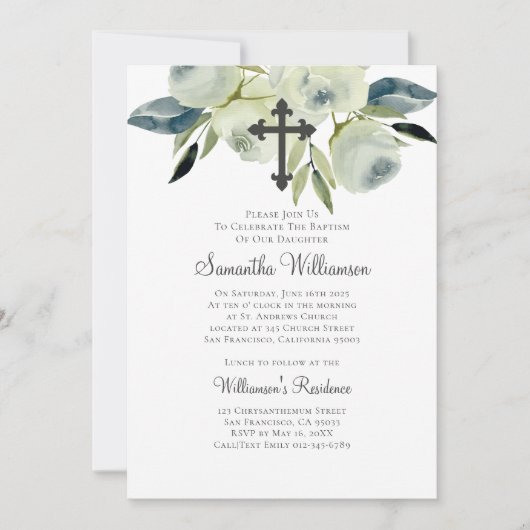 Waterverf Floral Baptismal Kaart (Voorkant)