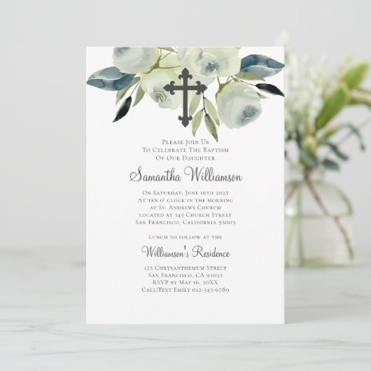 Waterverf Floral Baptismal Kaart (Staand voorkant)