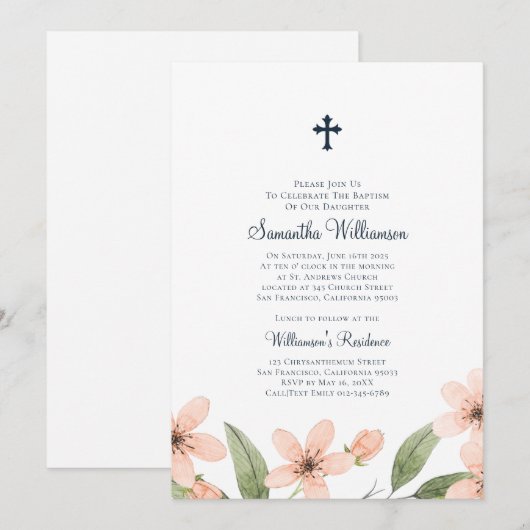 Waterverf Floral Baptismal Kaart (Voorkant / Achterkant)