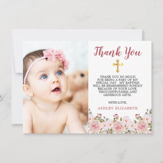 Waterverf Floral Baptisme bedankt voor de roze roz (Voorkant)