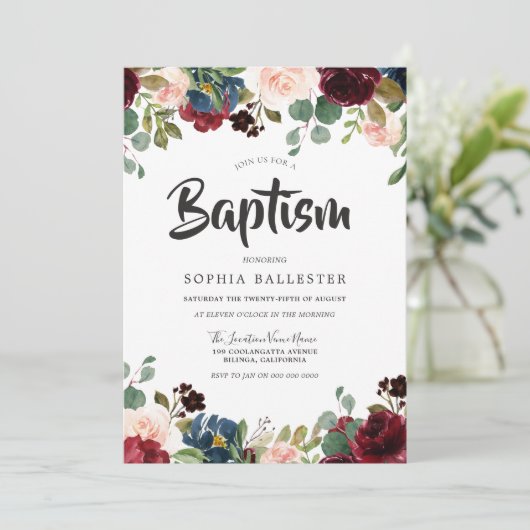 Waterverf Floral Baptisme Kaart (Staand voorkant)